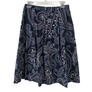 Talbots Navy Pleated A-Line Midi Skirt White Paisley Print Size 4 Casual Office
